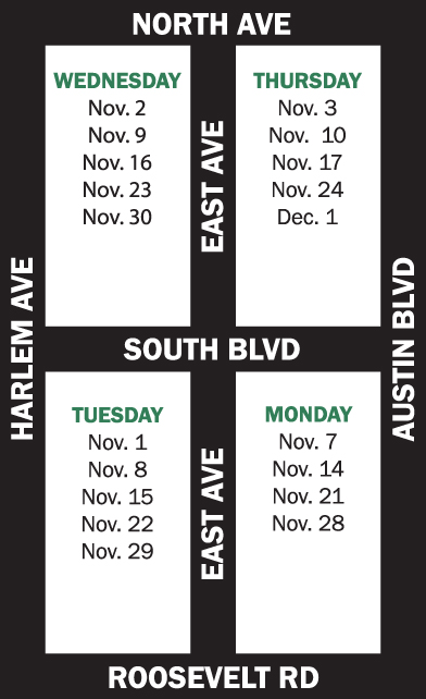 map of the 2016 fall leaf collection program dates